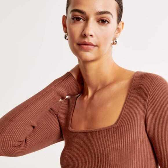 Abercrombie & Fitch Long-Sleeve Ottoman Squareneck Top Brown Small - Picture 2 of 6